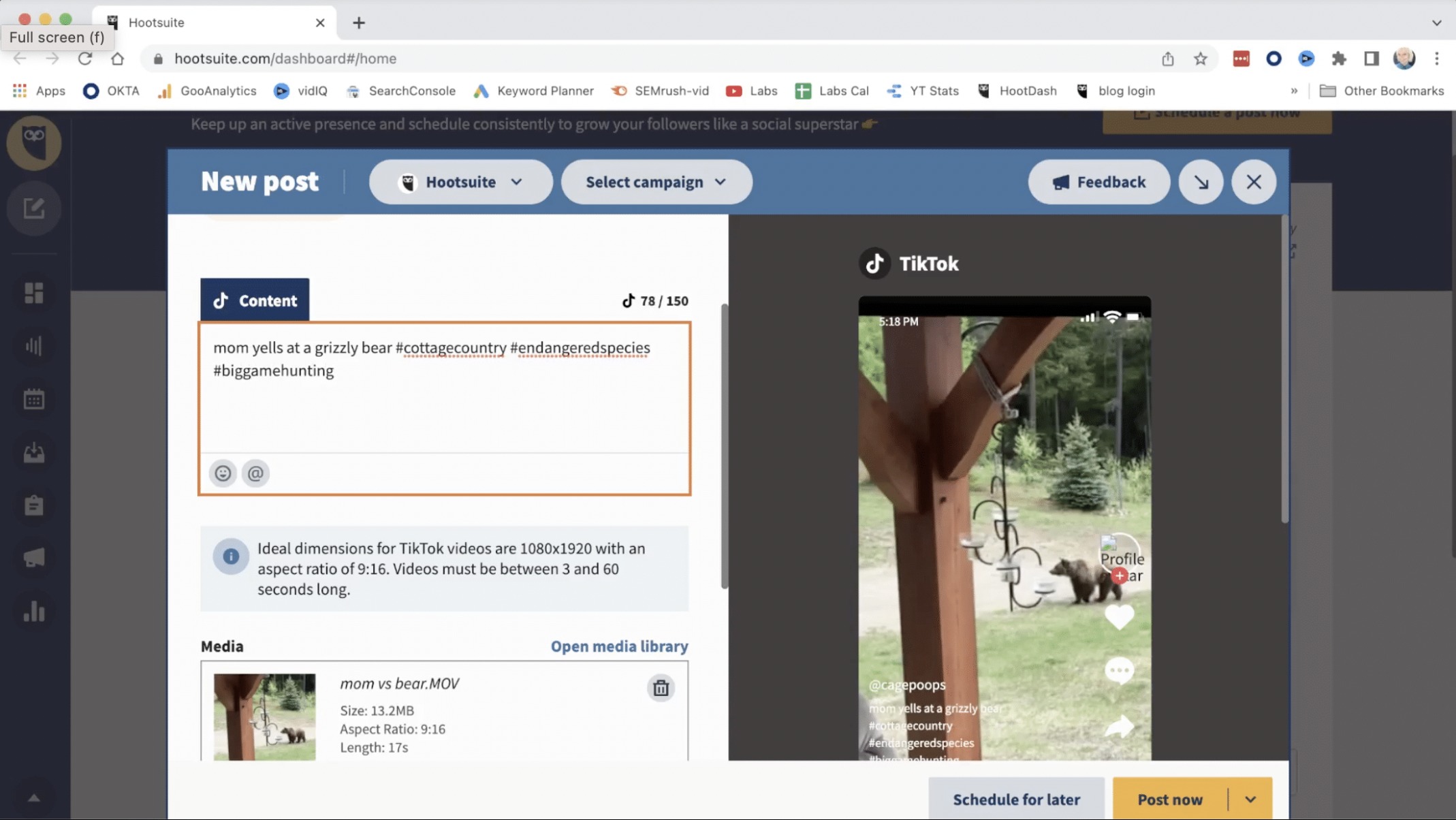 Hootsuite introducerer TikTok-integration 1 Screenshot 2022 06 13 at 15.43.4